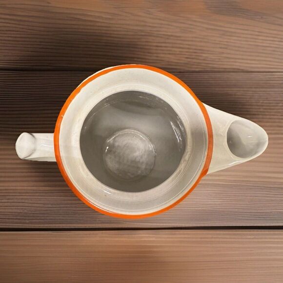 RareMCM White ceramic Lidded Pitcher Orange Flower 9.75” Tall Coffee Water Tea - Picture 7 of 13